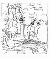 A coloring page of lady and the tramp
